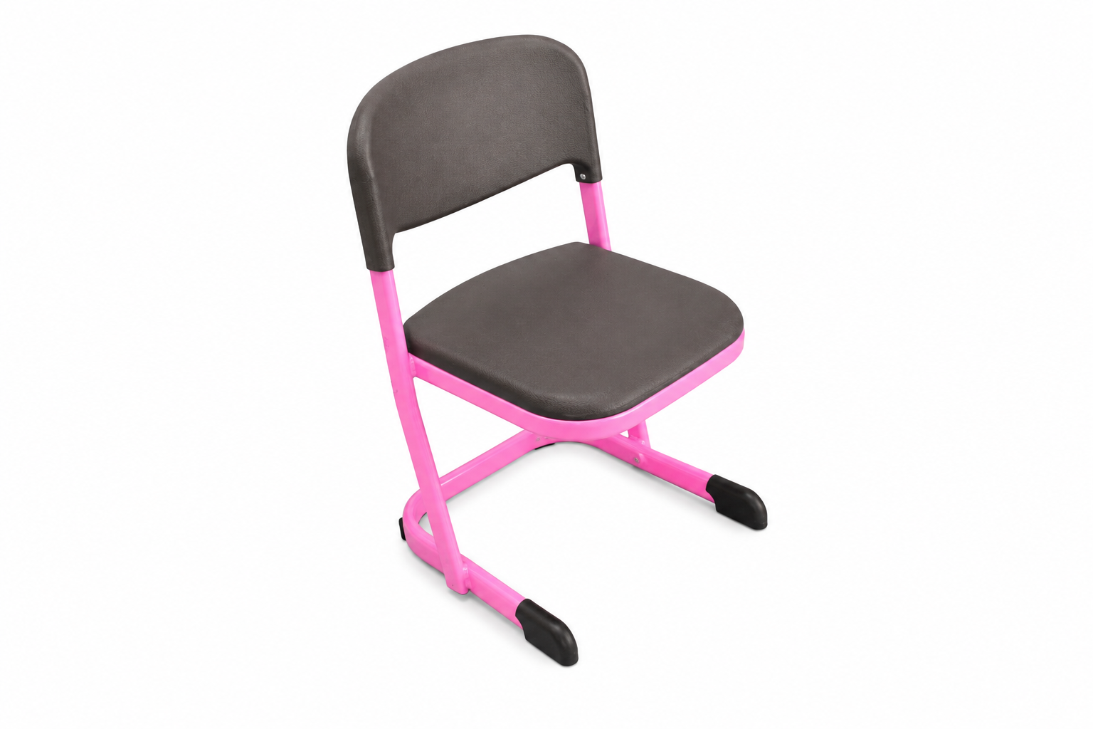 HZ-ST-630 Z-frame student chair with a separate charcoal moulded seat and contoured back panel on a pink powder-coated continuous-tube steel frame